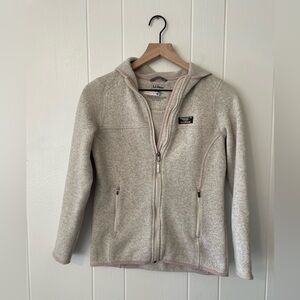 L.L. Bean Women’s Full-Zip Hooded Sweater Fleece Jacket, Oatmeal.
